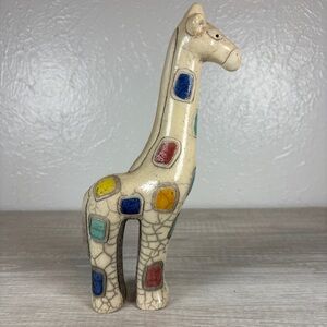 Vtg Fenix Raku Patchwork Giraffe Art Pottery Figurine Made South Africa Mosaic